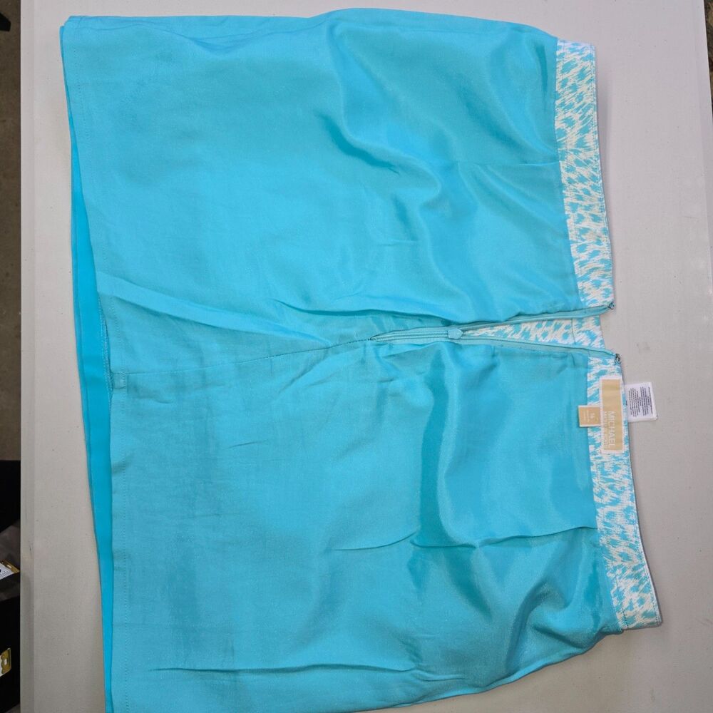 Michael Kors Stretch Cotton Turquoise Animal Print Satin Lined Mini Skirt 16 - Picture 5 of 6